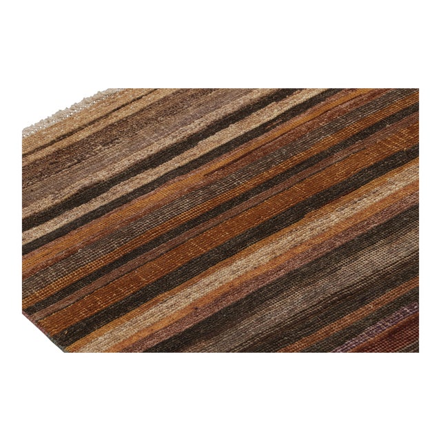 Rug & Kilim’s Textural Rug in Peach Tones and Striae For Sale