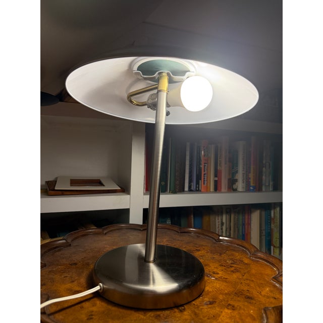 Up for your consideration is a striking Mid-Century Modern mushroom-style table lamp. Featuring a sleek brushed steel...