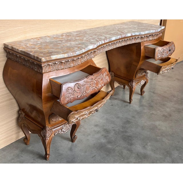 Brown Mid 20th Century Vanity Baroque Spanish, Dressing Table, Hand Carved Walnut & Burl For Sale - Image 8 of 18