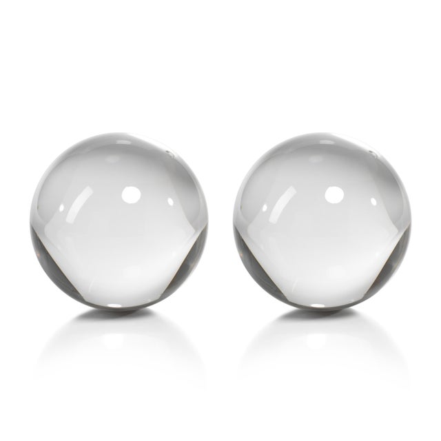 4.5-Inch Diameter Jacy Crystal Glass Balls, Set of 2 For Sale - Image 4 of 4