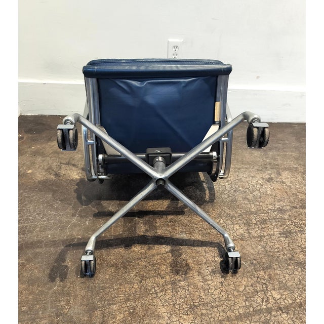 Blue Vintage Ea 216 Soft Pad Armchair by Charles and Ray Eames for Herman Miller Blue Leather For Sale - Image 8 of 10
