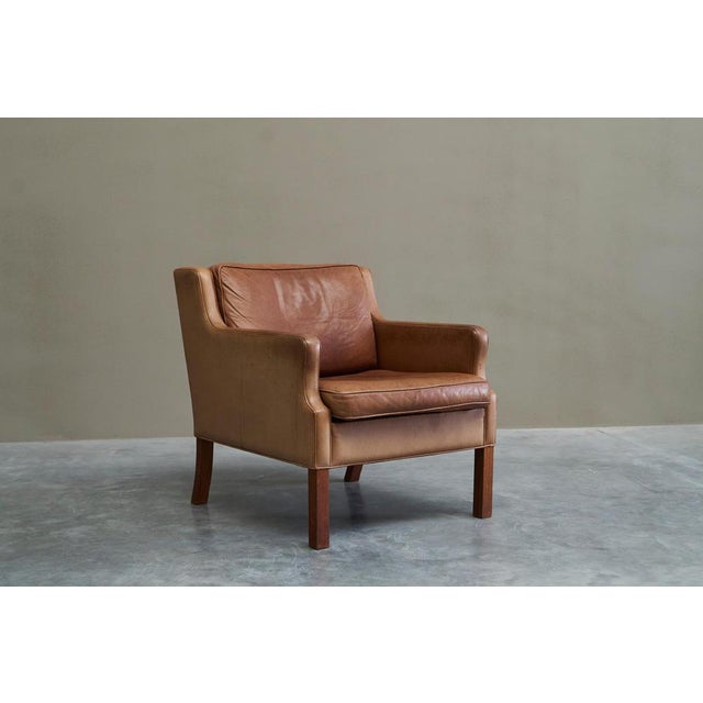 Scandinavian Lounge Chair in Patinated Cognac Leather by Børge Mogensen, 1950s For Sale - Image 6 of 15