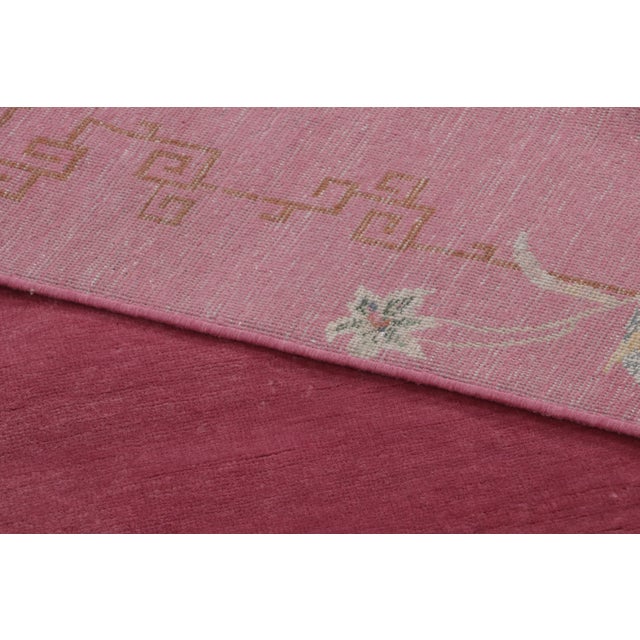 Textile Contemporary Chinese Art Deco Style Square Floral Pink & Cream Wool Rug by Rug & Kilim For Sale - Image 7 of 9