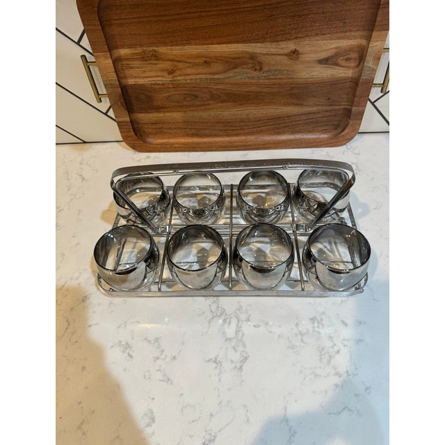 vintage Mid-Century Modern roly-poly cocktail glasses feature a distinct silver fade or "ombre" effect Lowball cups "Mad...