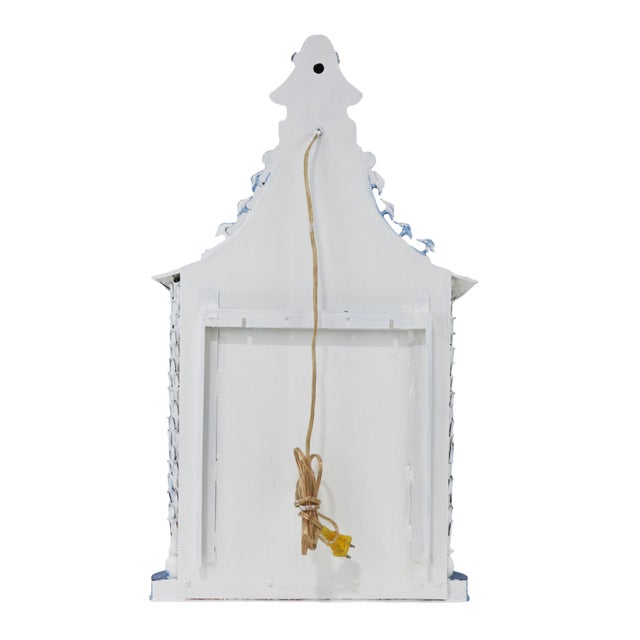 A Pair of Vintage Brighton Blue and White Chinese-Style Pagoda Wall Lamps For Sale - Image 13 of 17