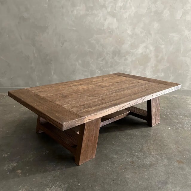 Reclaimed Elm Wood Coffee Table in Walnut Finish-56" For Sale - Image 12 of 12
