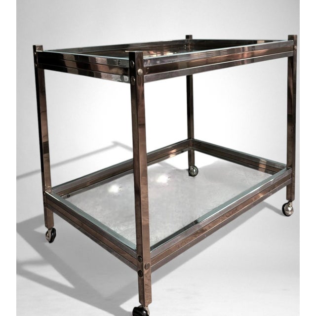 Mid 20th Century Romeo Rega Style Italian Brass and Steel Bar Cart For Sale - Image 6 of 16
