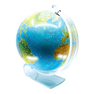 World Globe Lamp With Lucite Base For Sale