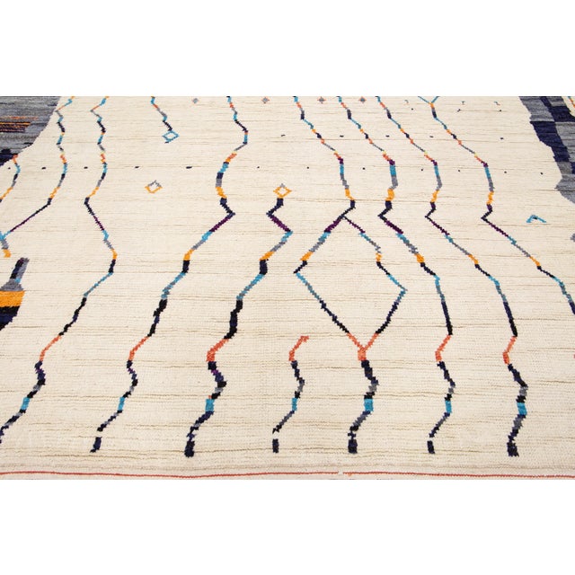 Ivory Moroccan Berber Style Handmade Abstract Wool Rug For Sale - Image 9 of 12