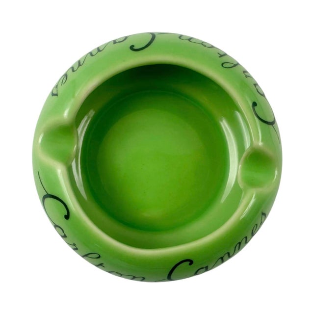 Vintage Carlton Cannes France Hotel Green Ashtray For Sale - Image 10 of 11