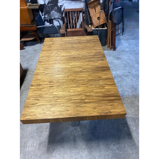 1970s Lacewood Milo Baughman Dining Table on a Polished Steel Cruciform Base For Sale In New York - Image 6 of 10