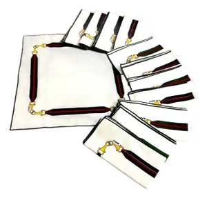 12 Vintage Aldo Gucci Equestrian Napkins with Horsebit Motif, Signed, 1980s