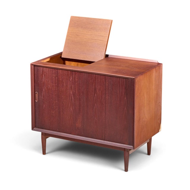 Brown Arne Vodder for Sibast Mid Century Danish Teak Bar Record Cabinet Nightstand With Tambour Door For Sale - Image 8 of 9