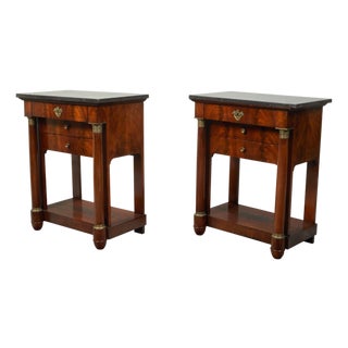Early 19th Century French Empire Early 19th Century Walnut Console Tables with Grey Marble Tops For Sale