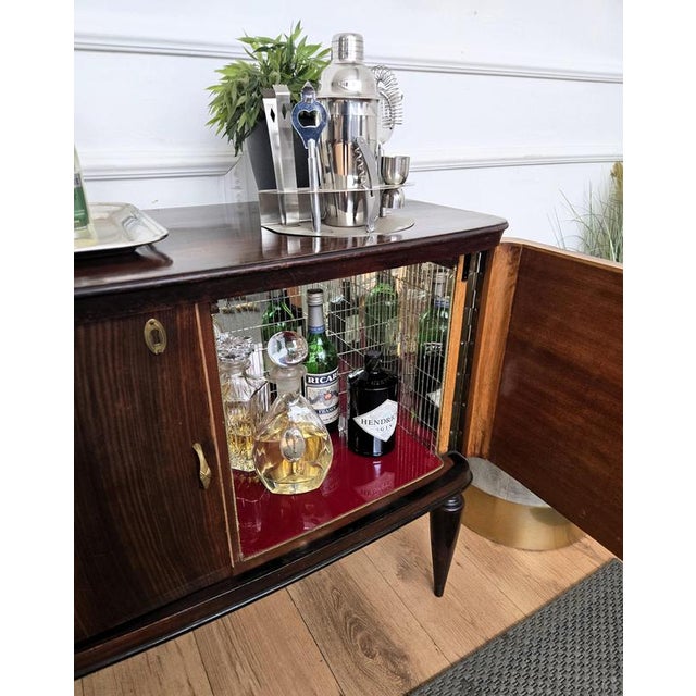 Paolo Buffa Mid-Century Art Deco Italian Walnut Burl and Mirror Mosaic Dry Bar Cabinet by Paolo Buffa, 1950s For Sale - Image 4 of 10