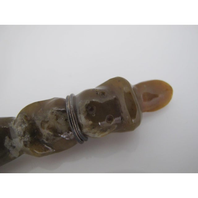 Early 20th Century Chinese Small Carved Jade Green Stone Figurative Attendant Amulet Figurine For Sale - Image 5 of 7