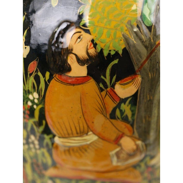 Indian Kashmiri Papier-Mâché Table Lamp with Hand-Decorated Romantic Scenes, 1930 For Sale - Image 8 of 13