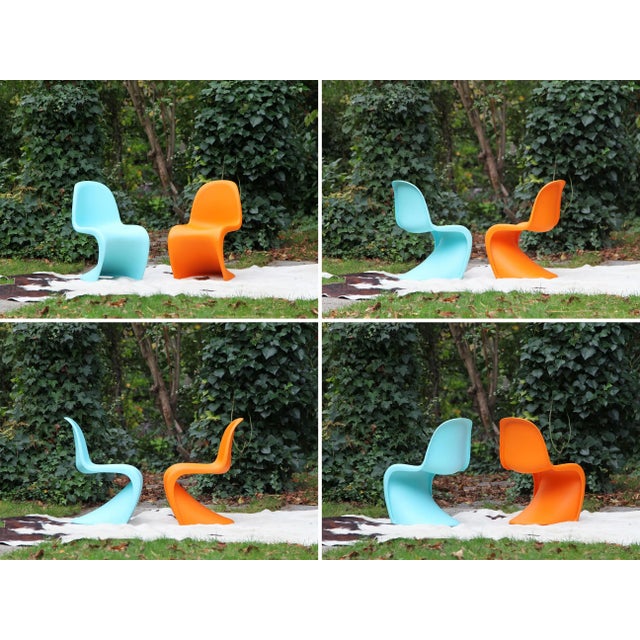 Very Fast insured International Shipping in 2-4 weeks. Panton Junior Chairs, Pair-- in Turquoise and Orange-- Rare colors,...