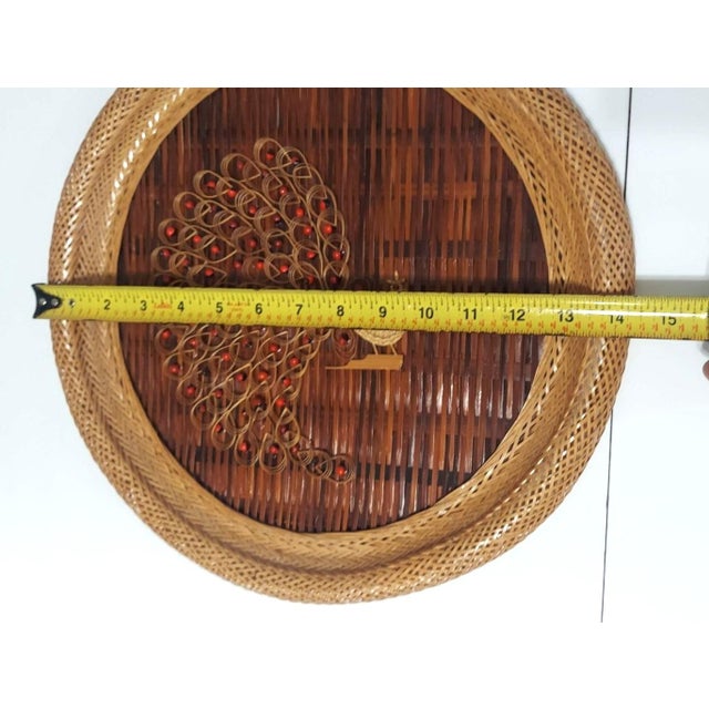 Late 20th Century Set of 3 Wicker Rattan MCM Wall Hangings Peacocks Seed Art Round Graduated Sizes For Sale - Image 5 of 10