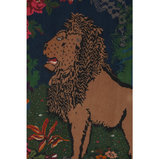 1960s Vintage Pictorial Lion Rug - Wall Tapestry 5'9'' X 7'11'' For Sale - Image 9 of 13