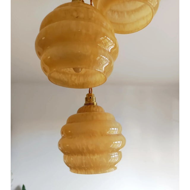 Art Deco Trio Globe Pendant Light, 1950s For Sale - Image 6 of 9