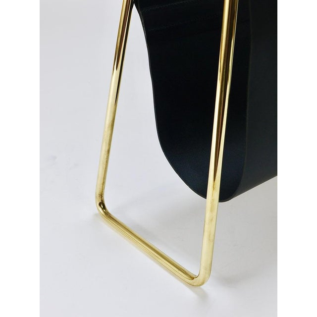 Black Mid-Century Magazine Rack in Brass and Black Leather attributed to Carl Auböck, Austria, 1950s For Sale - Image 8 of 18