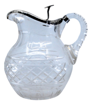 Wine Jug in Cut Glass with Silver Lid and Raised Floral Motifs