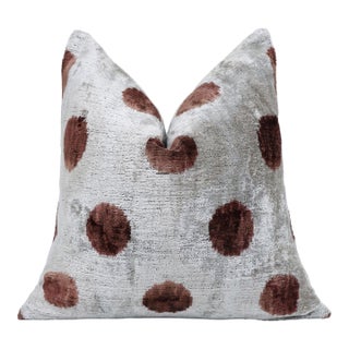 He Platinum & Rust Modernist Dot Silk Velvet Pillow 20" X 20" For Sale