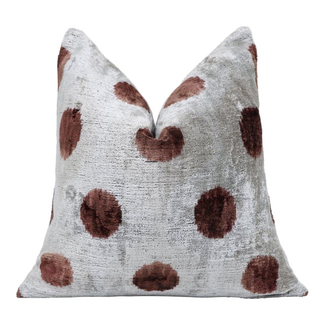 He Platinum & Rust Modernist Dot Silk Velvet Pillow 20" X 20" For Sale