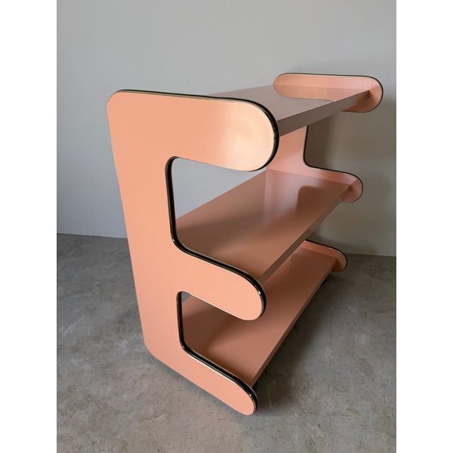 1980s Vintage Postmodern Space Age Laminate Bar Cart / Rolling Display Shelf For Sale - Image 4 of 13