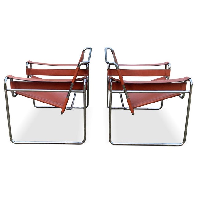 Wassily B3 Armchairs in Chrome and Tan Leather by Marcel Breuer, Set of 2 For Sale - Image 9 of 12