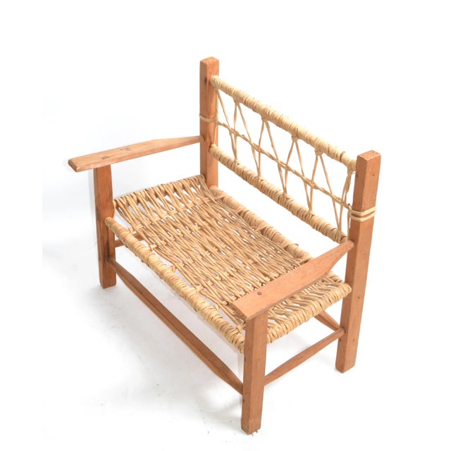 Mid-Century Modern Vintage American Mid-Century Modern Woodworking & Cane Handwoven Doll, Teddy Bear Bench For Sale - Image 3 of 13