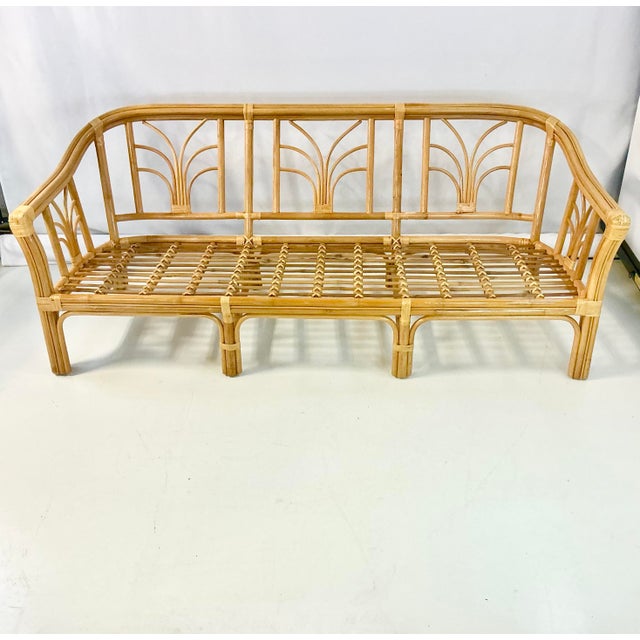 1970s Vintage Coastal Boho Chic Hollywood Regency Ficks Reed Bamboo & Rattan Sofa For Sale - Image 18 of 18