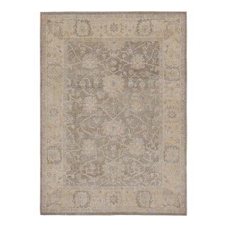 Rug & Kilim’s Oushak Style Rug in Gray and Beige With All Over Floral Pattern For Sale
