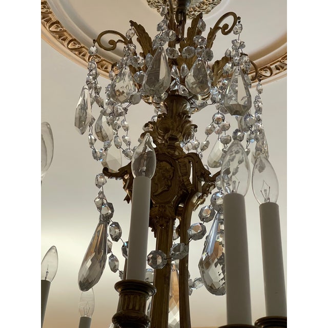 French French 19th Century Louis XVI Bronze & Crystal Chandelier For Sale - Image 3 of 9
