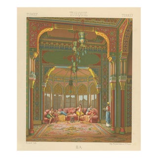 Racinet, Ottoman Harem Interior, Turkish Palace Scene, 1888, Lithograph For Sale