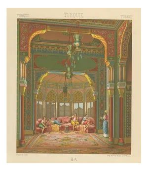 Racinet, Ottoman Harem Interior, Turkish Palace Scene, 1888, Lithograph