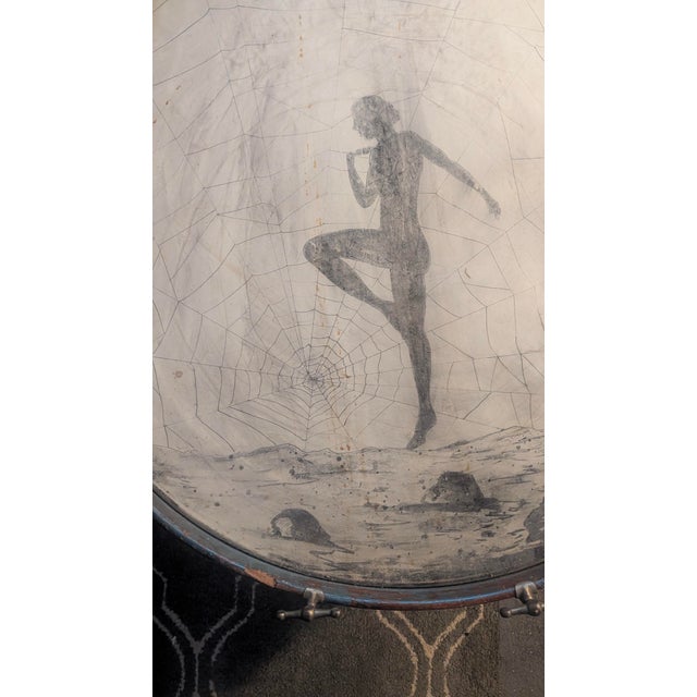Blue 1920s Slingerland Art Deco Hand-Painted Bass Drum With Dancing Nymph & Spiderweb” For Sale - Image 8 of 12