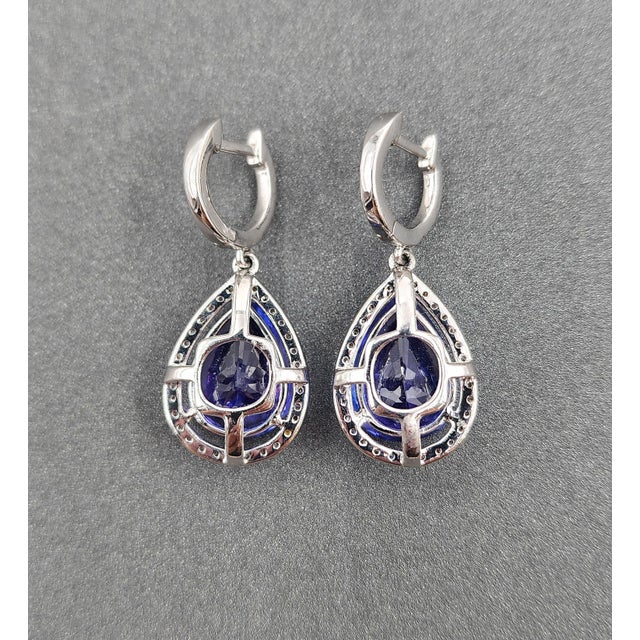 Early 21st Century 13.63 Ct Natural Tanzanite & Diamond Earring, Pair For Sale - Image 5 of 8