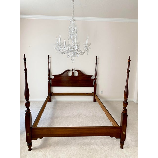 Cherry Pediment Low Poster Ethan Allen Style Queen Bed Late 20th Century Excellent Condition. For Sale - Image 9 of 9