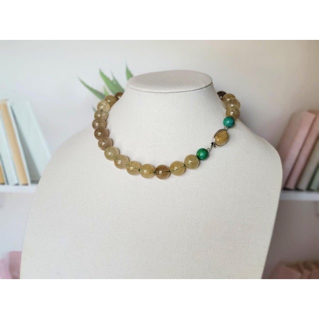 Metal Rutilated Quartz & Turquoise Beaded Necklace by Noblesse Oblige Studio, 18" For Sale - Image 7 of 13