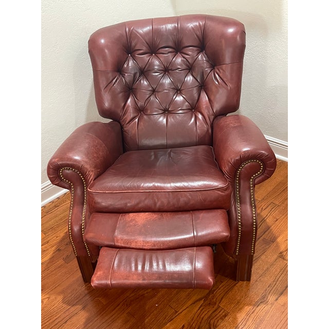 Bauhaus Vintage Pair of Oxblood Tufted Leather Writers Recliner Armchairs For Sale - Image 3 of 10
