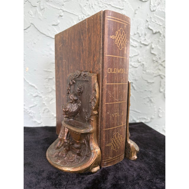 Mid 20th Century Vintage Solid Bronze Art Nouveau “Girl at Fountain” Bookends – Pair For Sale - Image 5 of 11