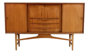 Mid 20th Century Danish Modern High Sideboard in Teak With Mirrored Dry Bar