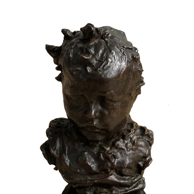 American Bronze Bust of Child on Wooden Base, George Conlon For Sale - Image 3 of 3