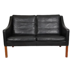 Two Person 2208 Sofa in Patinated Black Leather by Børge Mogensen for Fredericia, 1980s
