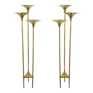 Pair of Mid-Century Modern Brass Floor Lamps, Gabriella Crespi Style Italy 1960s For Sale