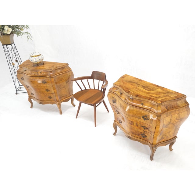 Pair of Italian Olive Burl Wood Patched Veneer Bombay Small Dresser Stands Table For Sale - Image 4 of 15