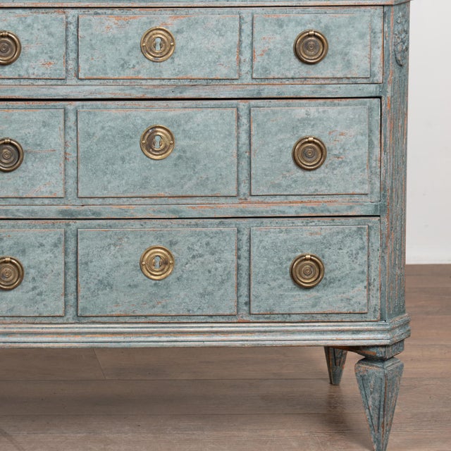 Mid-19th Century Swedish Gustavian Pair of Blue Painted Chests of Drawers For Sale - Image 14 of 15