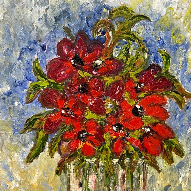 Expressive Impressionistic Still Life Painting of Red Rose Flowers entitled 'Red for Love' by British Artist, Rose...